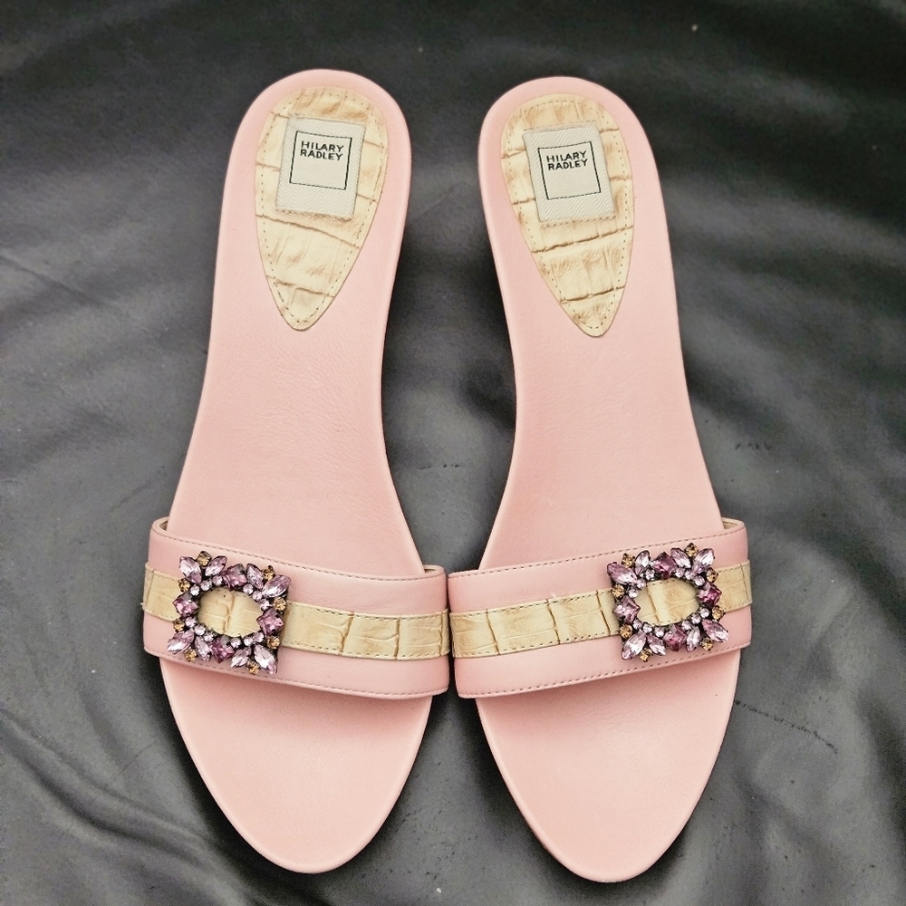 Hilary Radley Pink Embellished Women's Slides Leather  Kitty Heel Shoe Sz 7 US - Picture 3 of 11